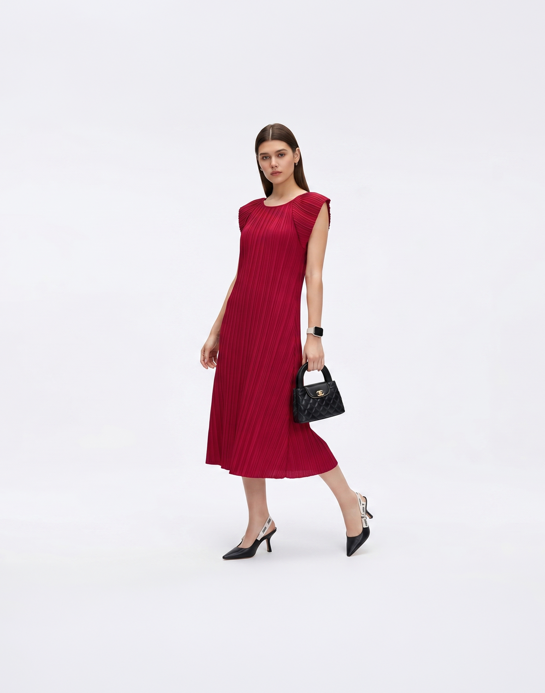 Wrinkle-Free, Cooling & Free Size Pleated Ruby Dress