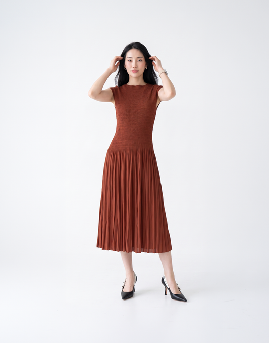 Wrinkle-Free, Cooling & Breathable Tummy Covering Pleated Luxe Dress