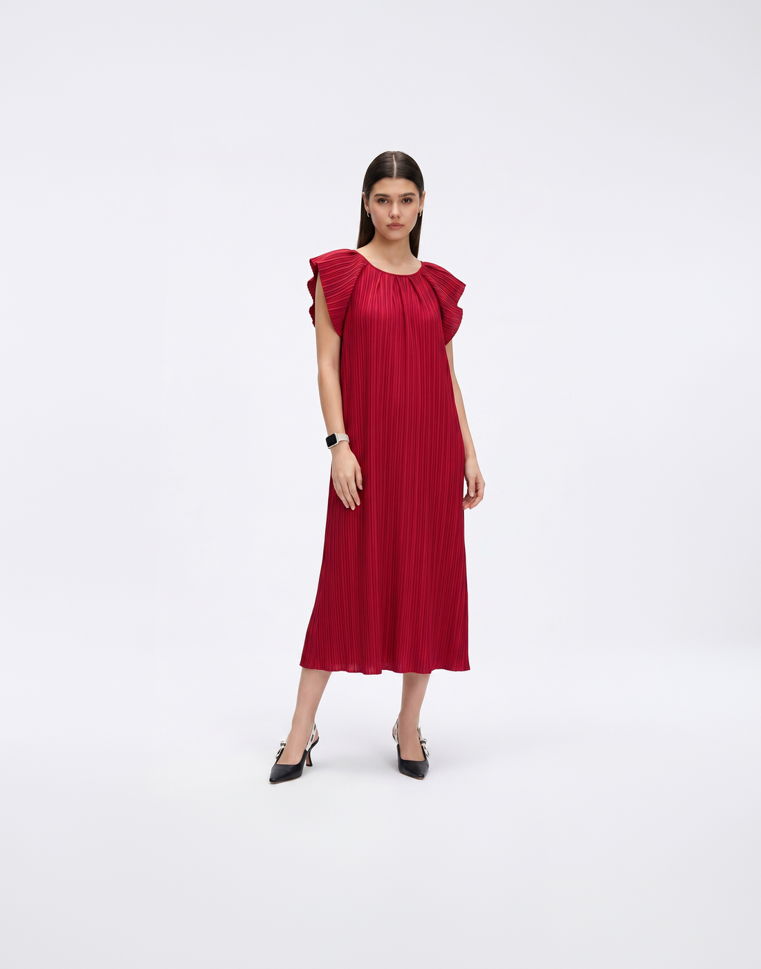 Wrinkle-Free, Cooling & Free Size Pleated Ruby Dress