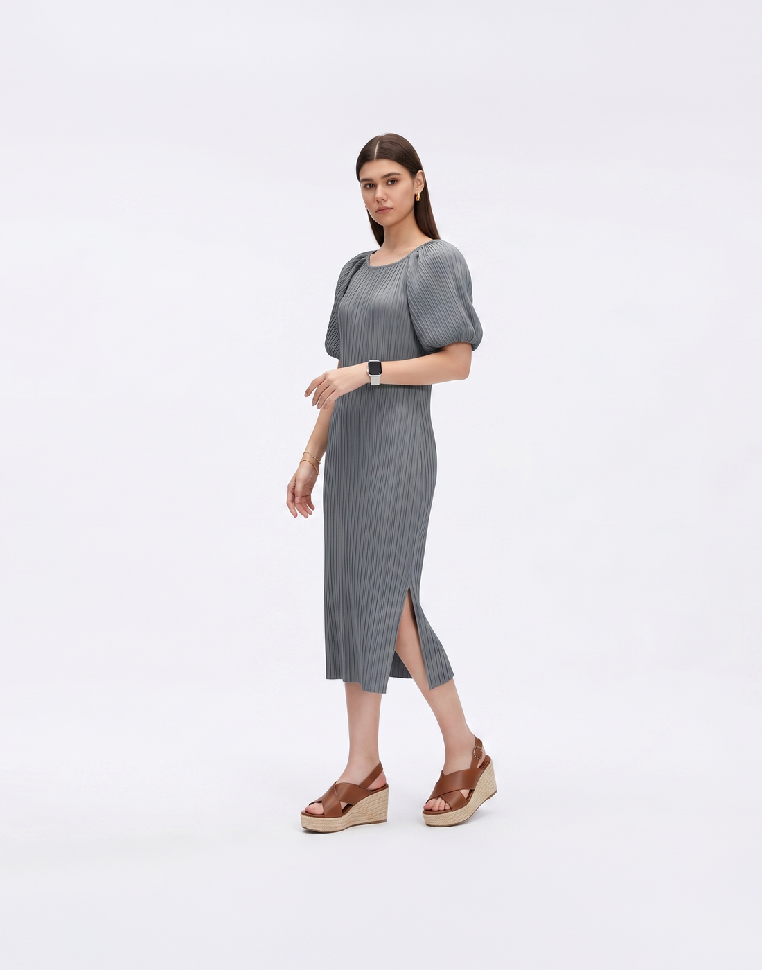 Cooling & Wrinkle-Free 2-in-1 Halo Pleated Dress With Sleeves