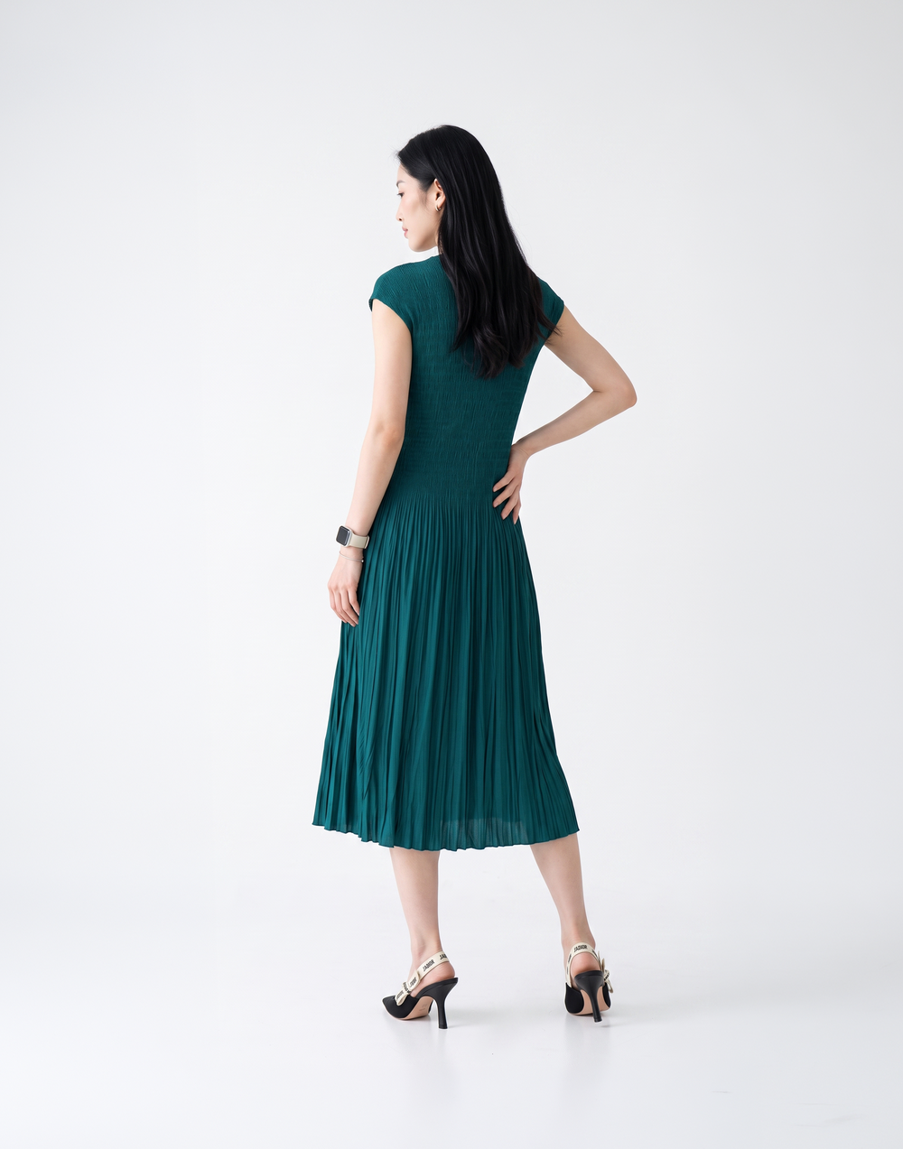 Wrinkle-Free, Cooling & Breathable Tummy Covering Pleated Luxe Dress