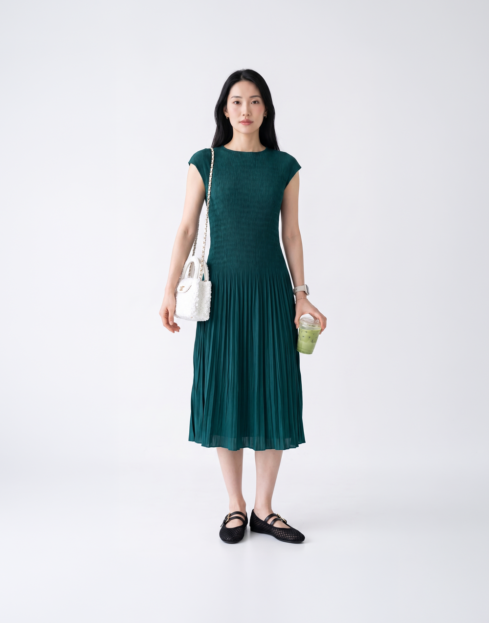 Wrinkle-Free, Cooling & Breathable Tummy Covering Pleated Luxe Dress