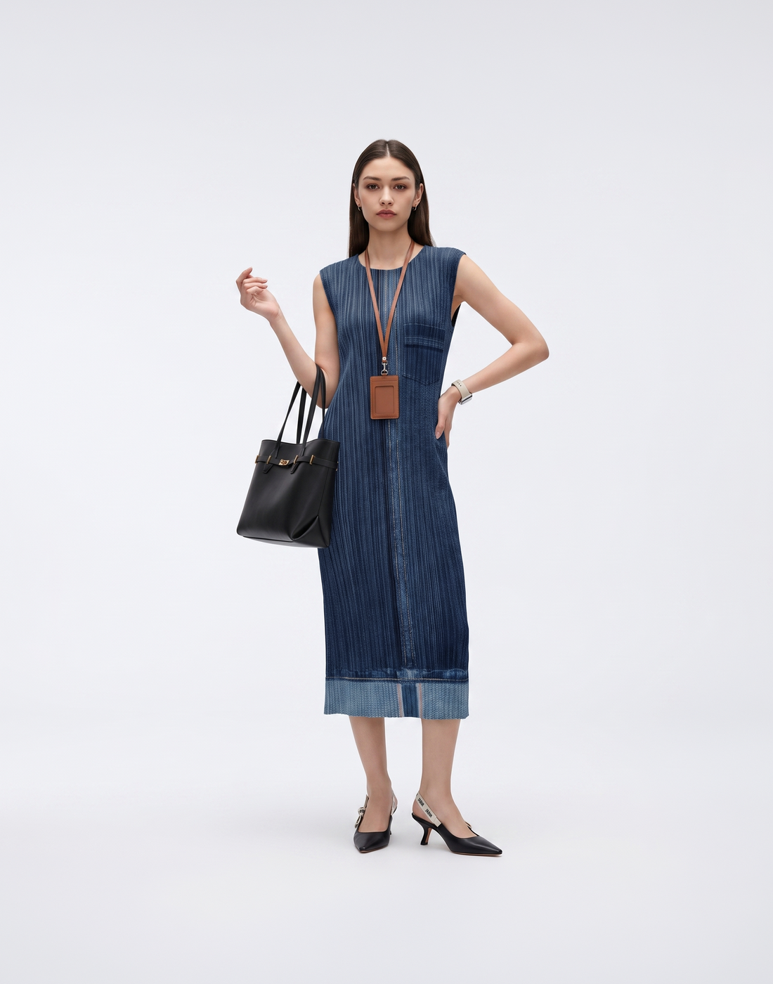 Wrinkle-Free, Cooling & Breathable Free Size Santorini Pleated Denim Dress