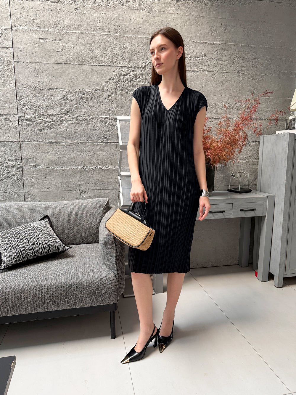 Wrinkle-Free Aria Pleated Dress With Belt