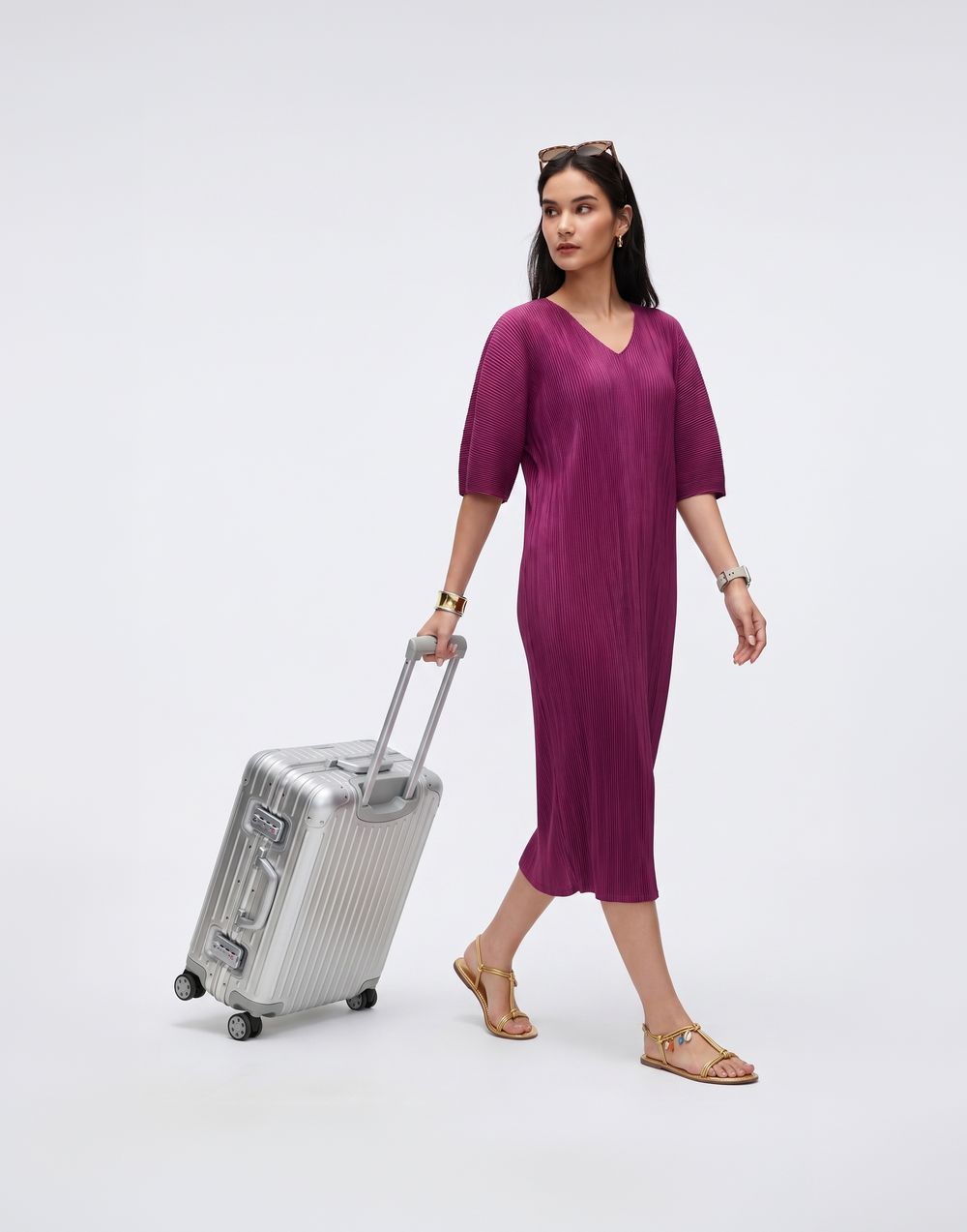 Wrinkle-Free, Cooling & Breathable Pleated Rhythm Dress With Sleeves