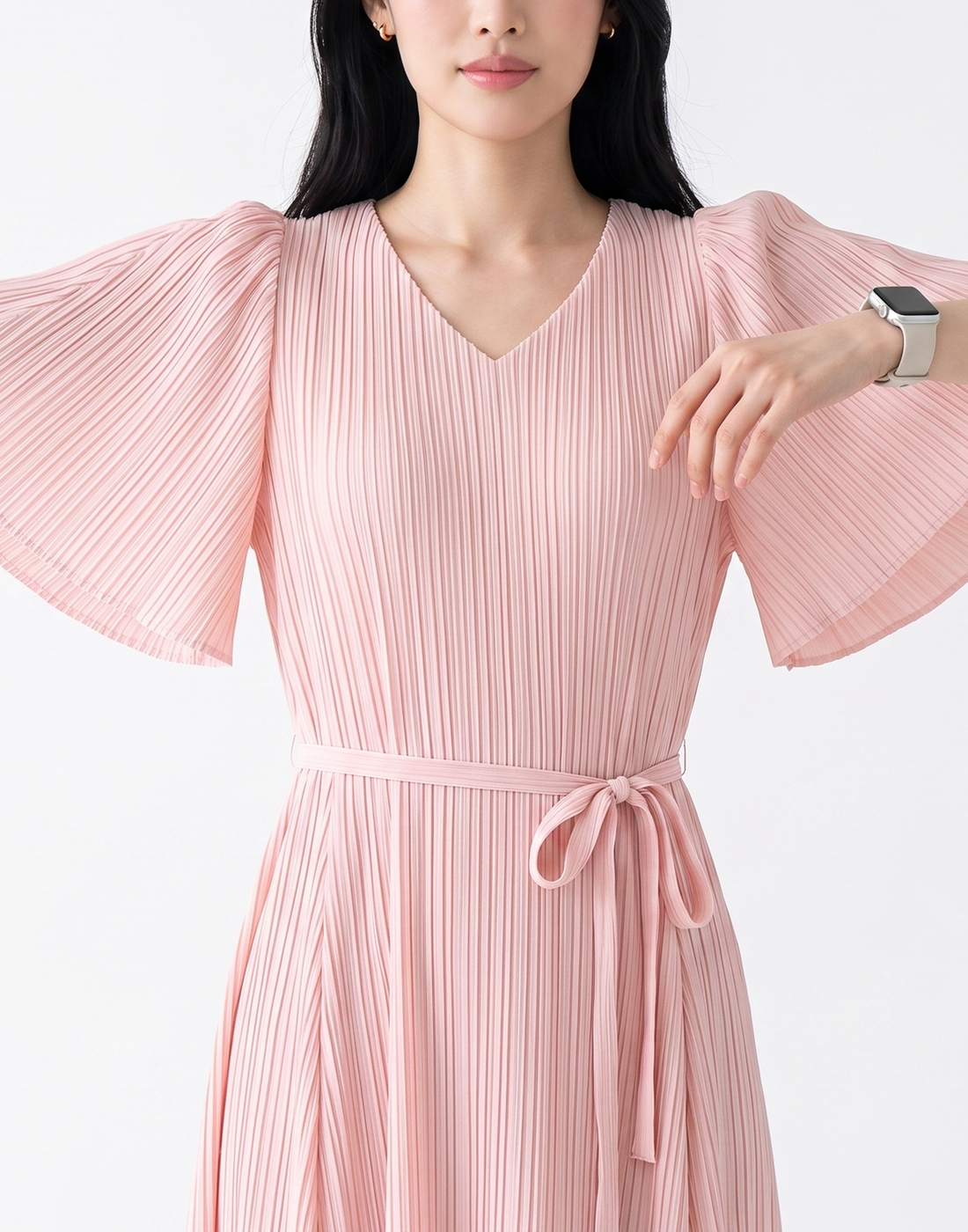Wrinkle-Free, Free Size & Flattering Daisy Pleated Dress With Adjustable Waist Tie
