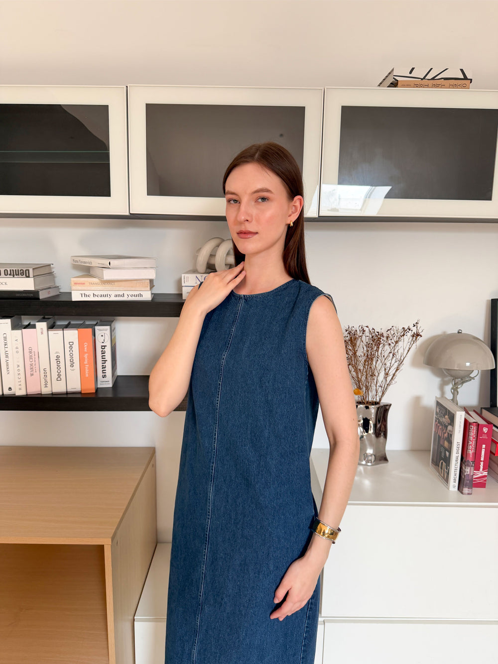 ⁠Wrinkle-Free Denim Travel Dress With Pockets