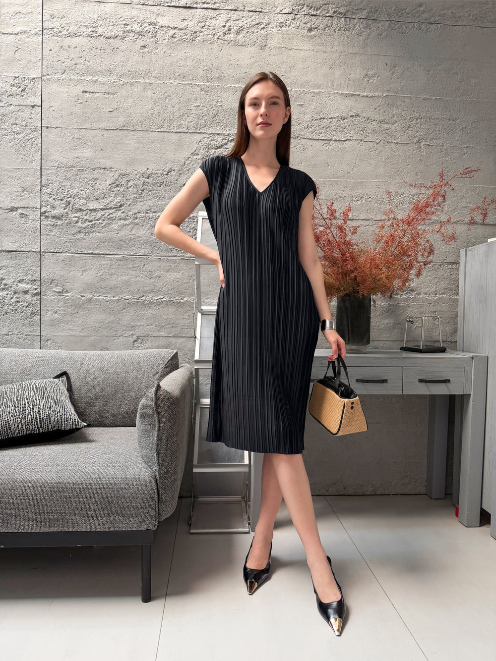 Wrinkle-Free Aria Pleated Dress With Belt
