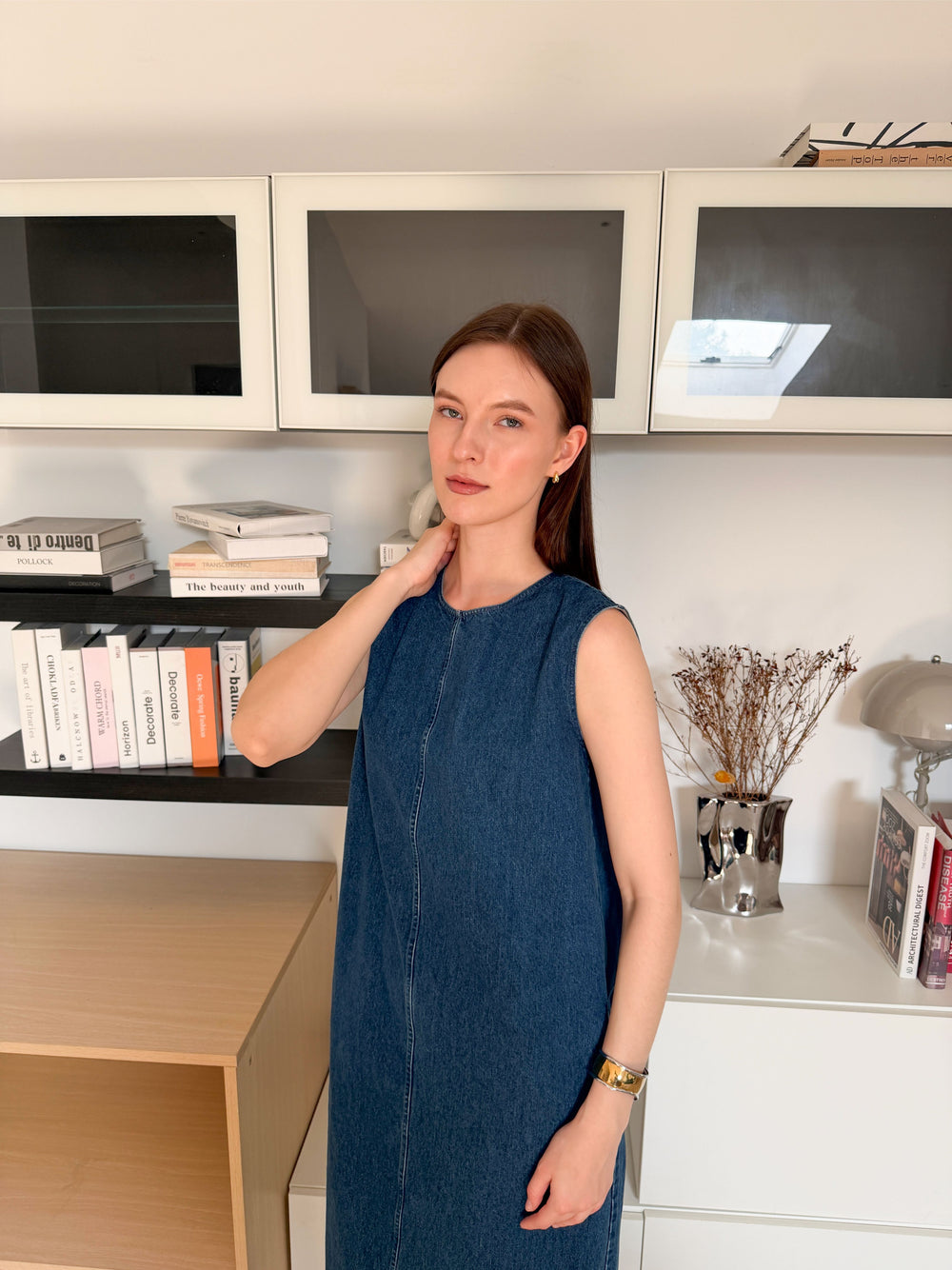 ⁠Wrinkle-Free Denim Travel Dress With Pockets