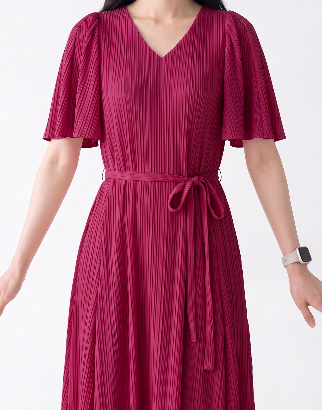 Wrinkle-Free, Free Size & Flattering Daisy Pleated Dress With Adjustable Waist Tie