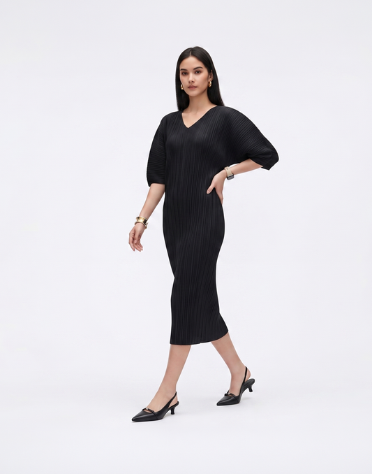 Wrinkle-Free, Cooling & Breathable Pleated Rhythm Dress With Sleeves