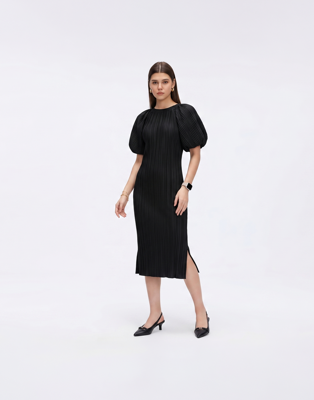 Cooling & Wrinkle-Free 2-in-1 Halo Pleated Dress With Sleeves