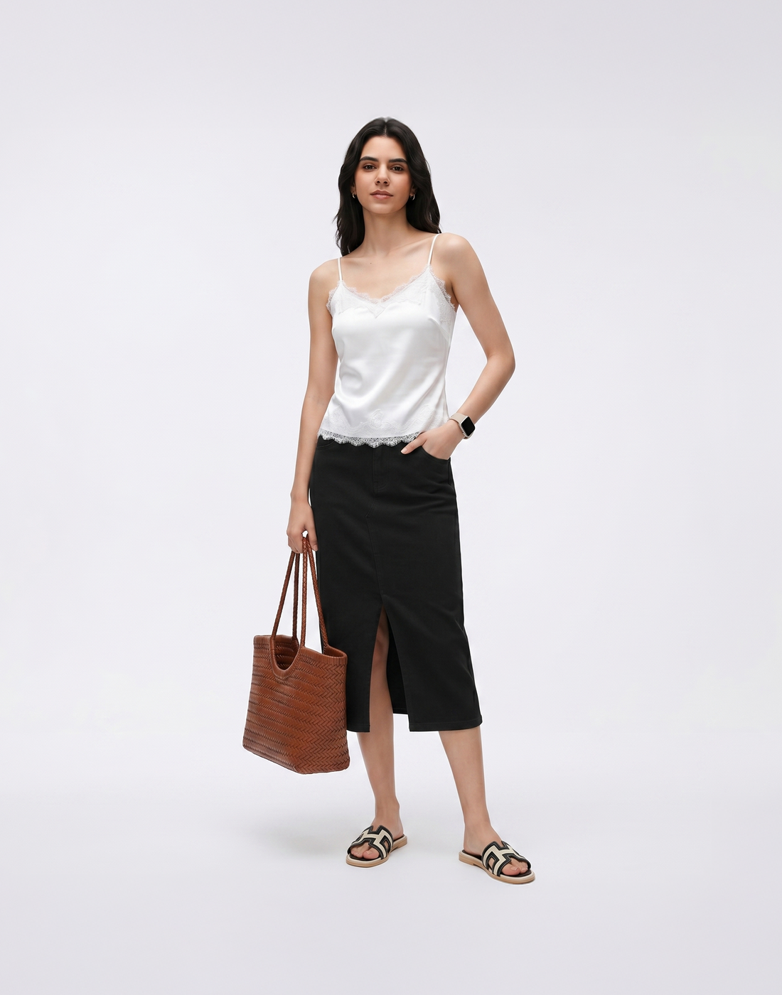 Cooling, Buttery Soft, Stretchy & Tummy Tucking Cloud Denim Skirt With Pockets