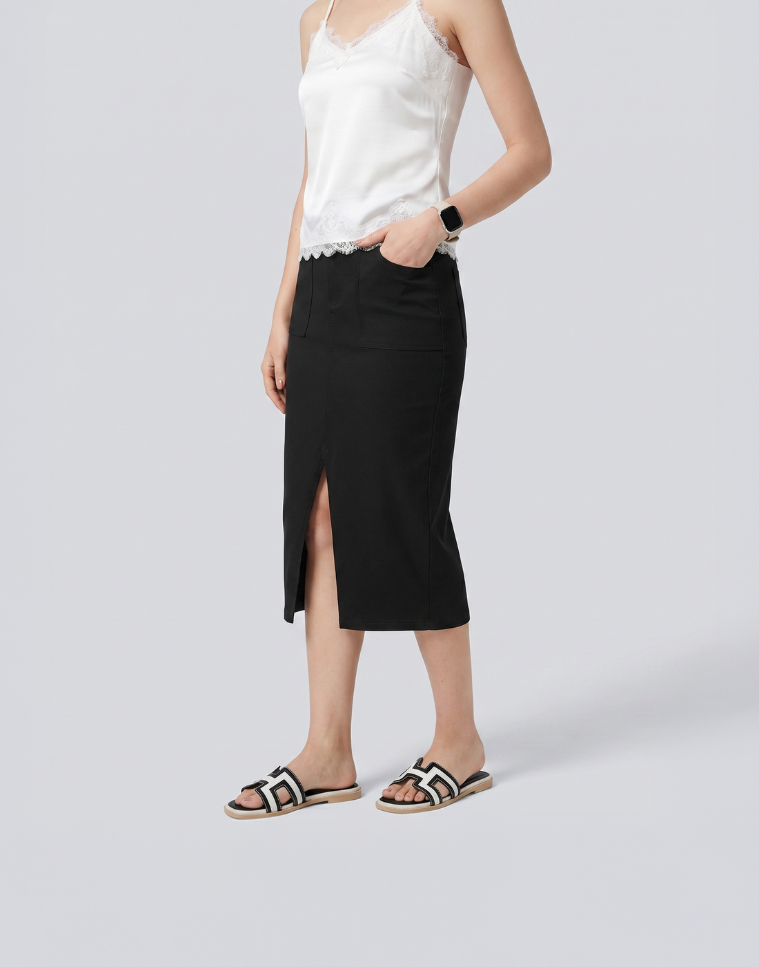 Cooling, Buttery Soft, Stretchy & Tummy Tucking Cloud Denim Skirt With Pockets