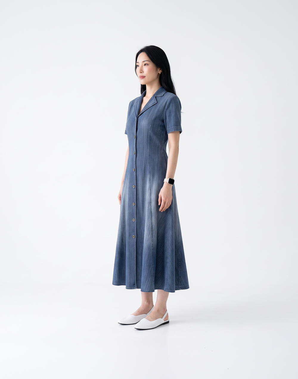Wrinkle-Free, Cooling & Breathable Free Size Elera Denim Dress
