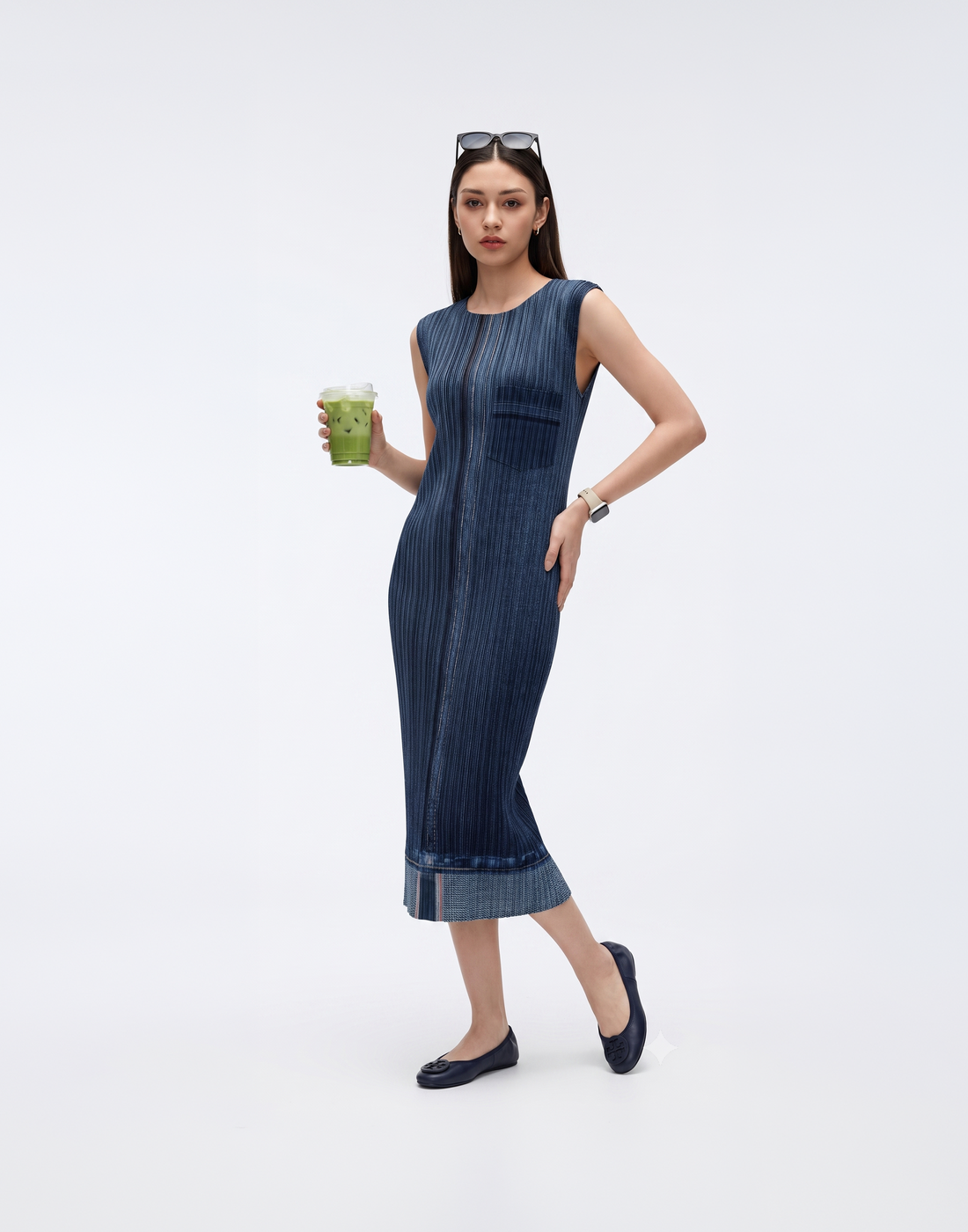 Wrinkle-Free, Cooling & Breathable Free Size Santorini Pleated Denim Dress