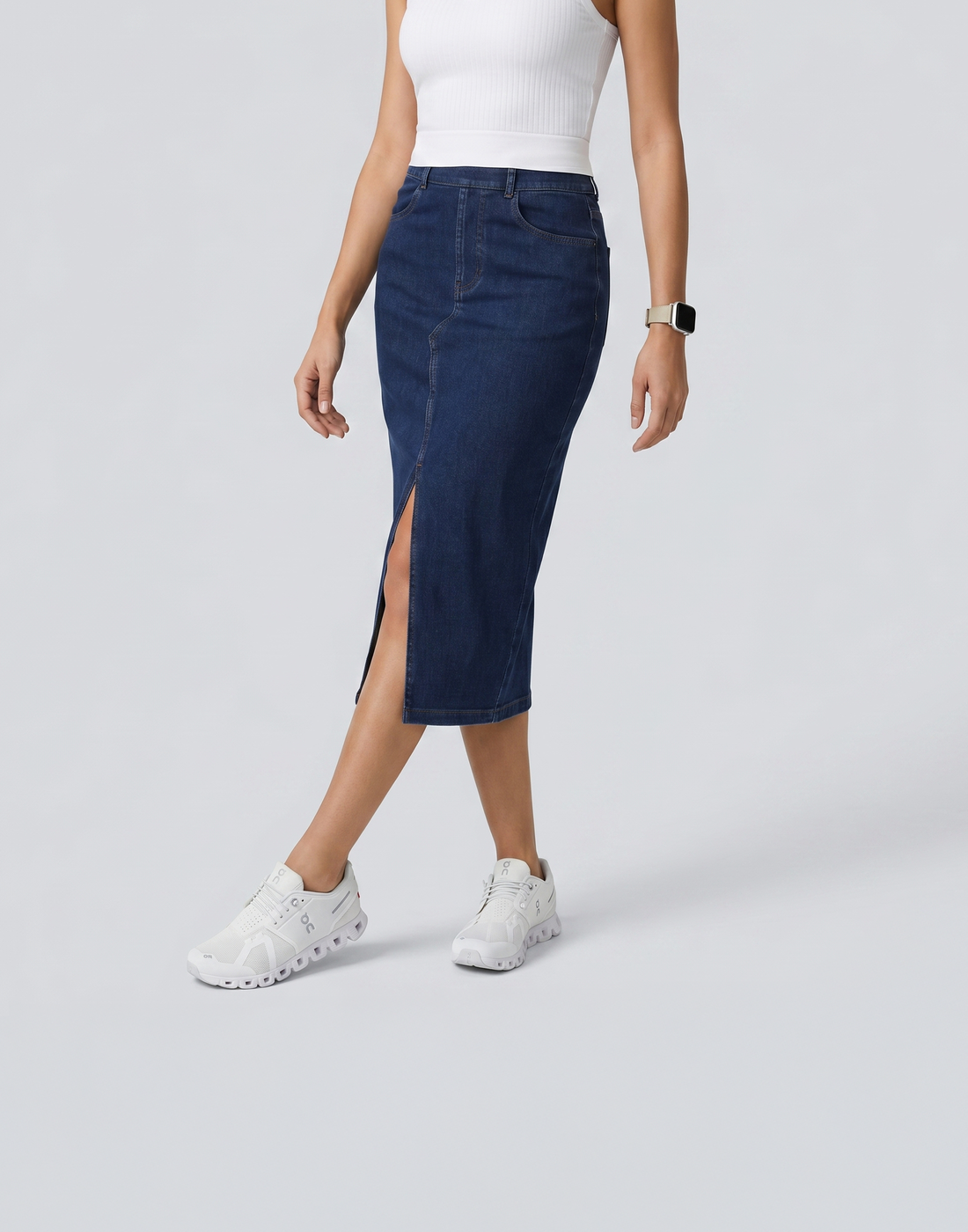 Cooling, Buttery Soft, Stretchy & Tummy Tucking Cloud Denim Skirt With Pockets