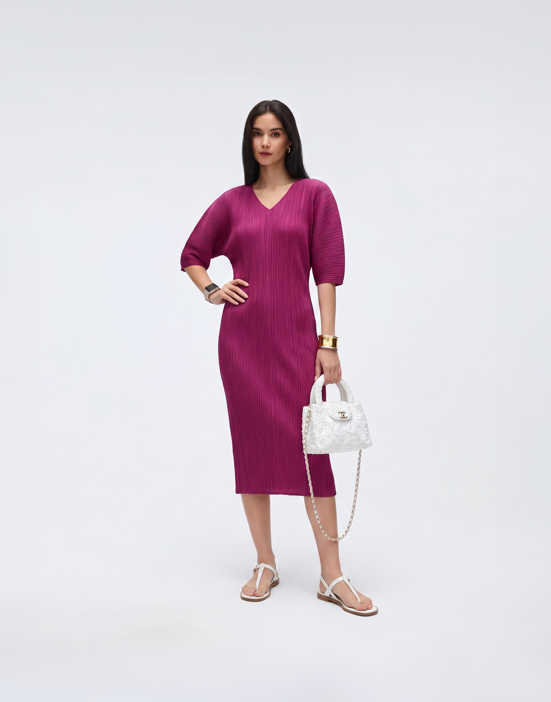 Wrinkle-Free, Cooling & Breathable Pleated Rhythm Dress With Sleeves