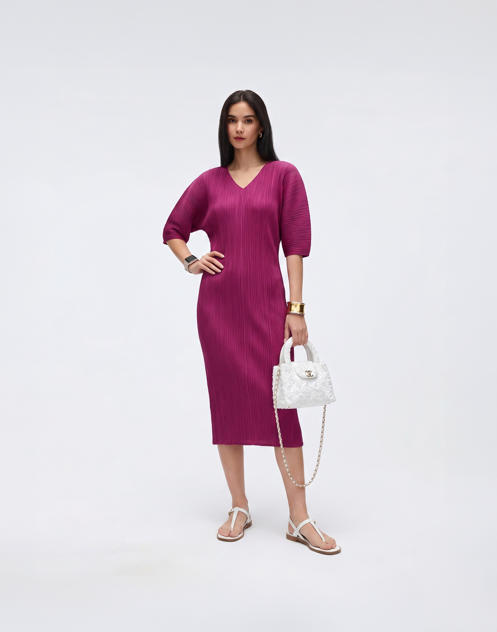 Wrinkle-Free, Cooling & Breathable Pleated Rhythm Dress With Sleeves