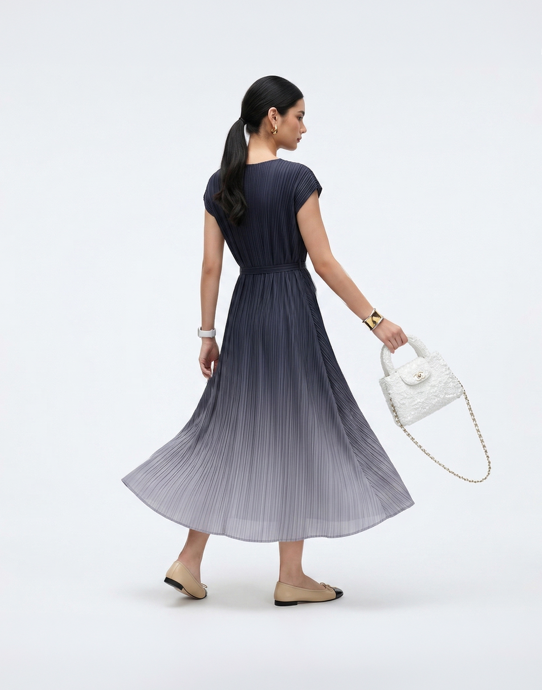 Wrinkle-Free, Cooling & Breathable Pleated Swish Dress With Belt