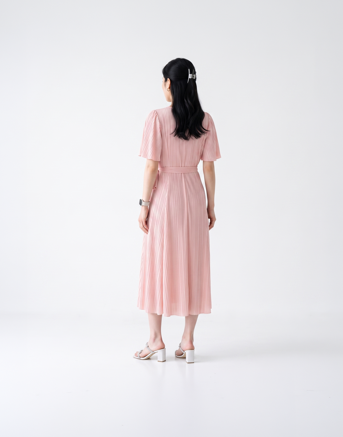 Wrinkle-Free, Free Size & Flattering Daisy Pleated Dress With Adjustable Waist Tie