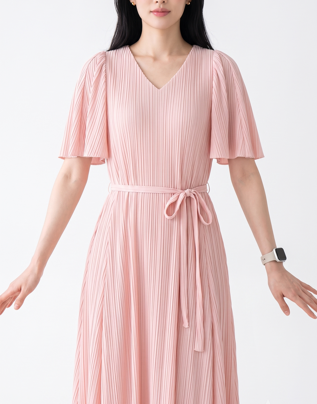 Wrinkle-Free, Free Size & Flattering Daisy Pleated Dress With Adjustable Waist Tie