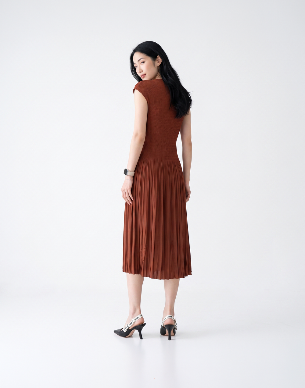Wrinkle-Free, Cooling & Breathable Tummy Covering Pleated Luxe Dress