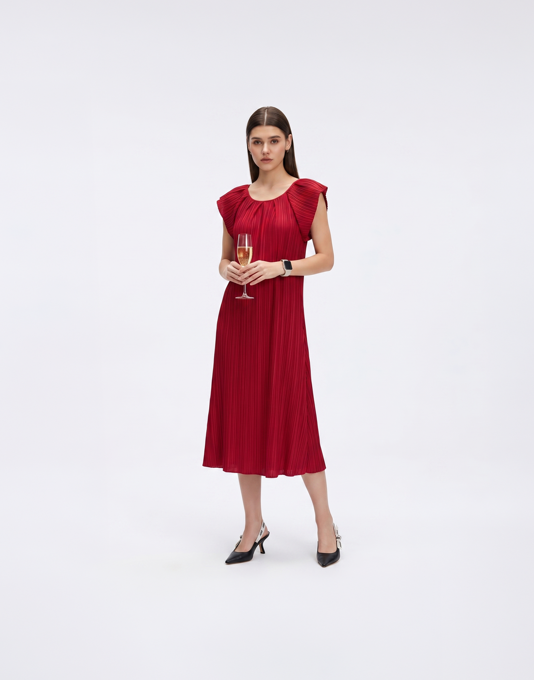 Wrinkle-Free, Cooling & Free Size Pleated Ruby Dress