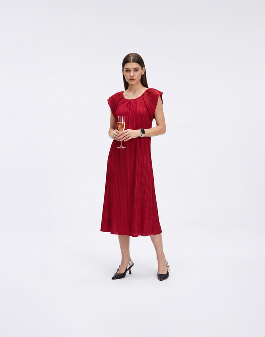 Wrinkle-Free, Cooling & Free Size Pleated Ruby Dress