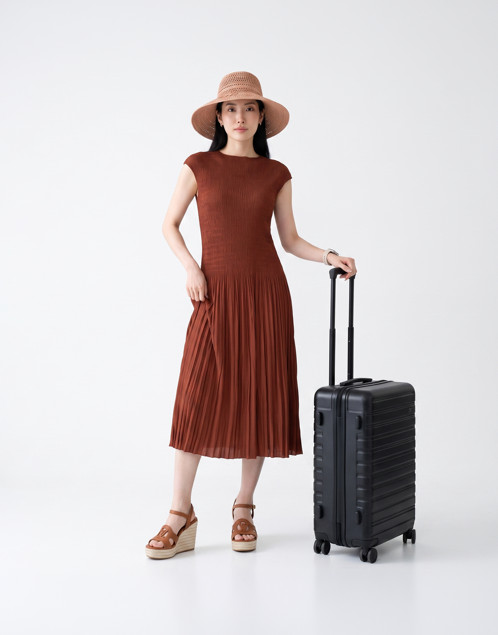 Wrinkle-Free, Cooling & Breathable Tummy Covering Pleated Luxe Dress