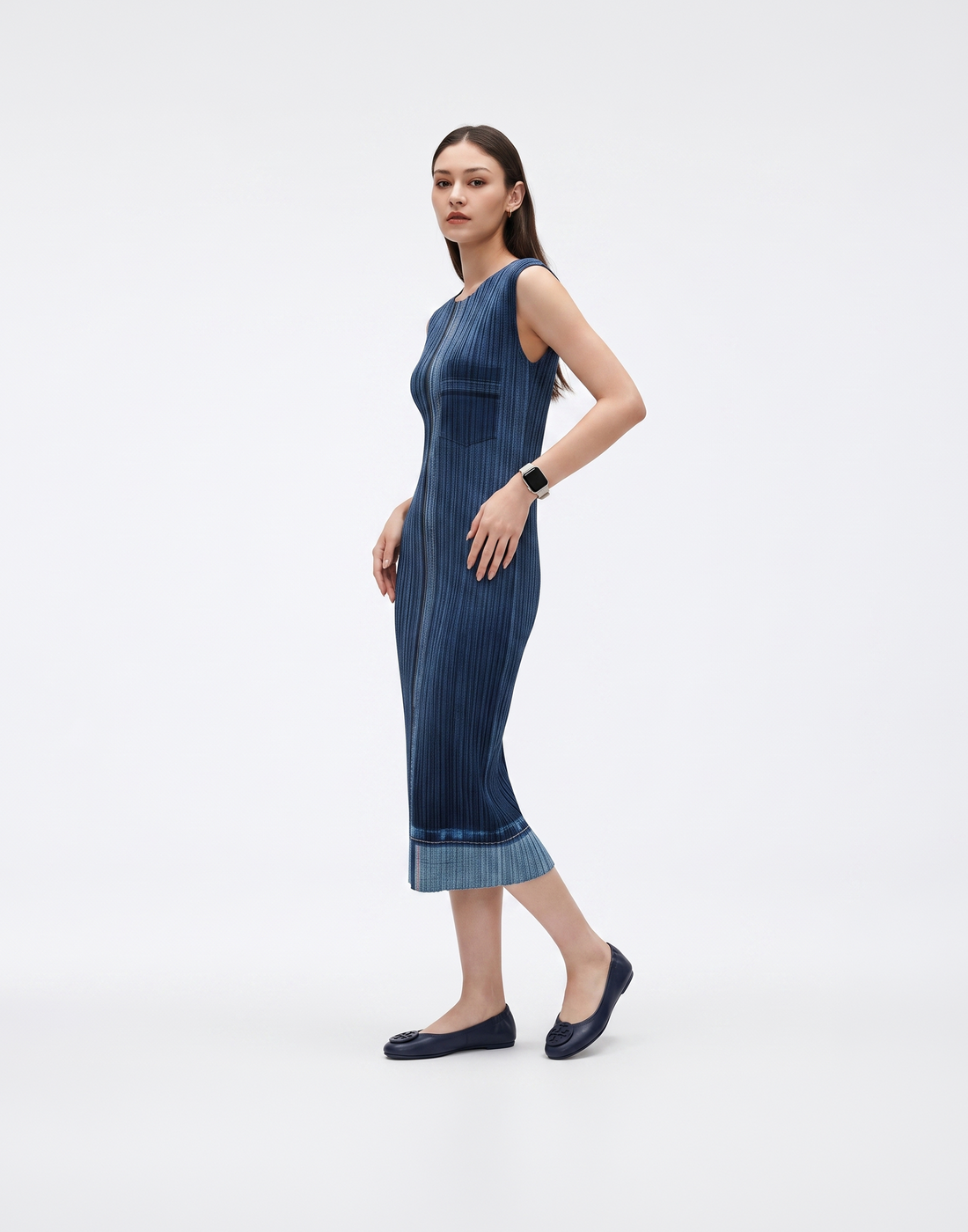 Wrinkle-Free, Cooling & Breathable Free Size Santorini Pleated Denim Dress