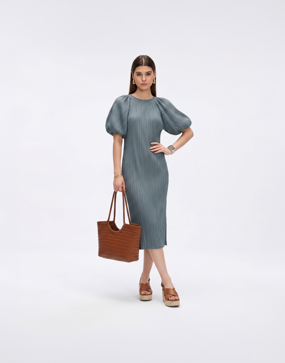 Cooling & Wrinkle-Free 2-in-1 Halo Pleated Dress With Sleeves