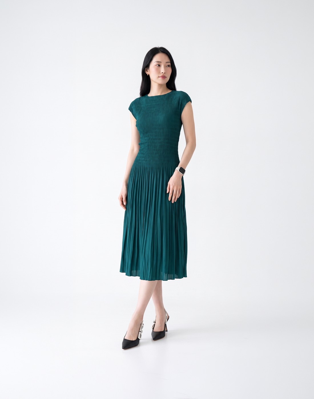 Wrinkle-Free, Cooling & Breathable Tummy Covering Pleated Luxe Dress