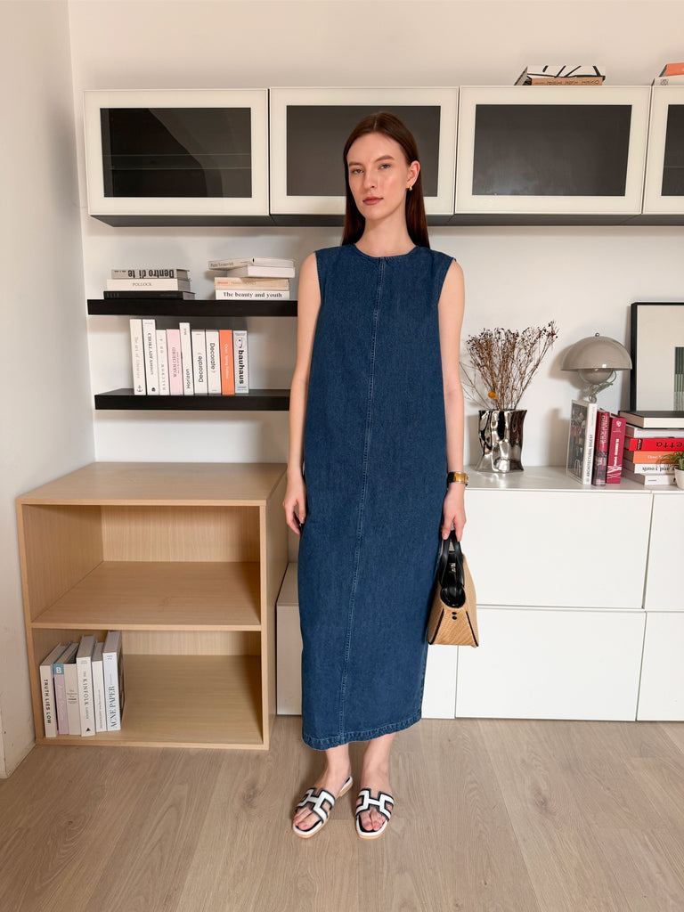 ⁠Wrinkle-Free Denim Travel Dress With Pockets