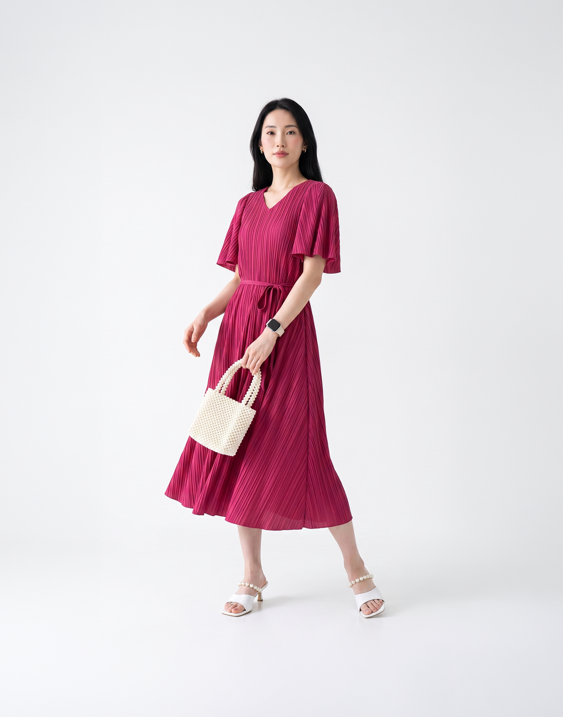 Wrinkle-Free, Free Size & Flattering Daisy Pleated Dress With Adjustable Waist Tie