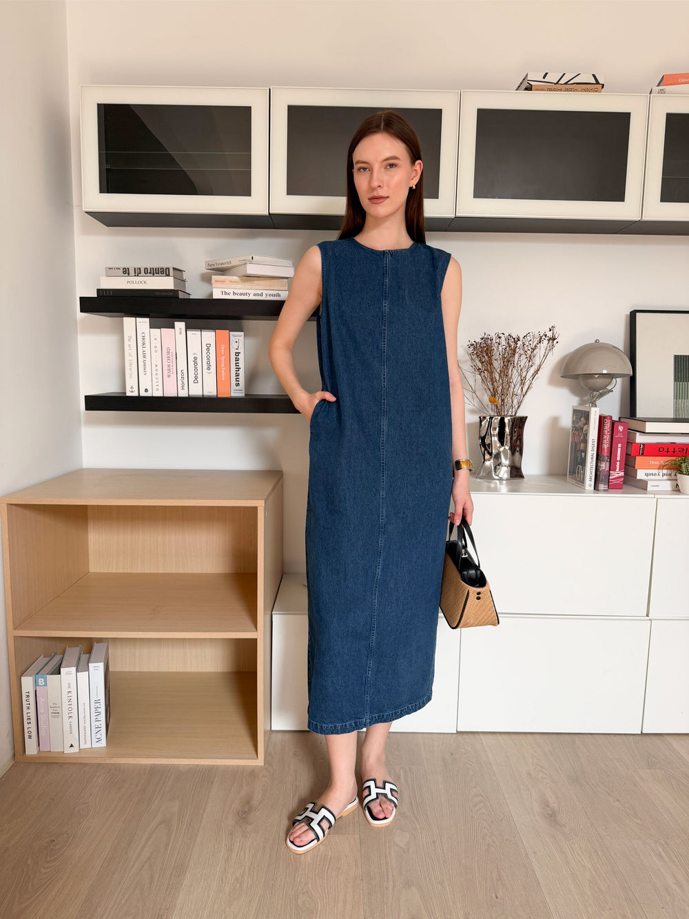 ⁠Wrinkle-Free Denim Travel Dress With Pockets