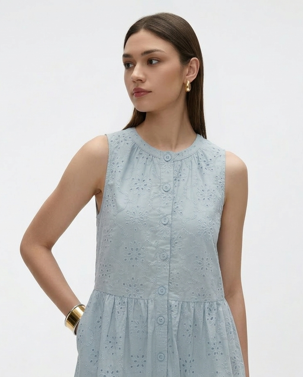 Cooling & Breathable Eyelet Embroidery Sassy Dress With Pockets