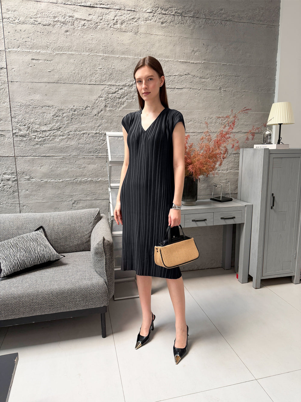 Wrinkle-Free Aria Pleated Dress With Belt