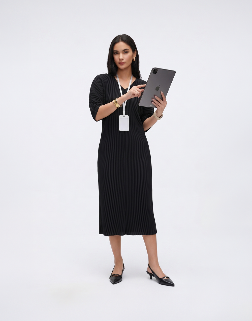Wrinkle-Free, Cooling & Breathable Pleated Rhythm Dress With Sleeves