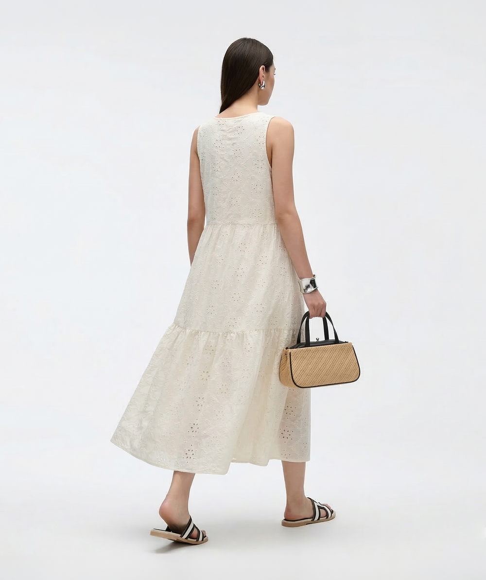 Cooling & Breathable Eyelet Embroidery Sassy Dress With Pockets