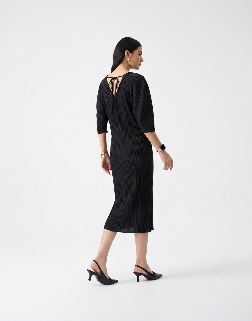 Wrinkle-Free, Cooling & Breathable Pleated Rhythm Dress With Sleeves