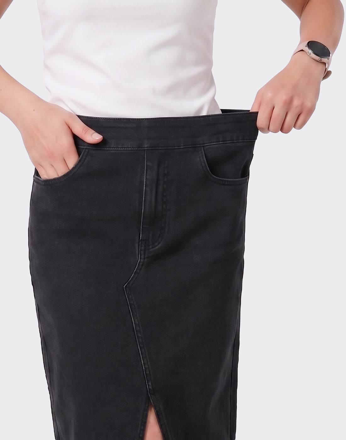 Cooling, Buttery Soft, Stretchy & Tummy Tucking Cloud Denim Skirt With Pockets