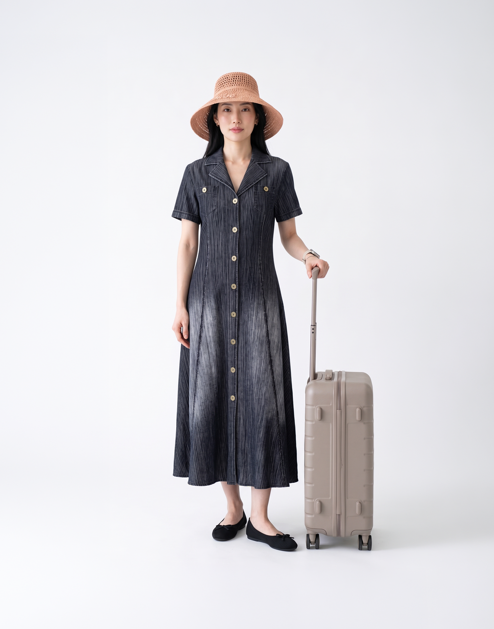 Wrinkle-Free, Cooling & Breathable Free Size Elera Denim Dress