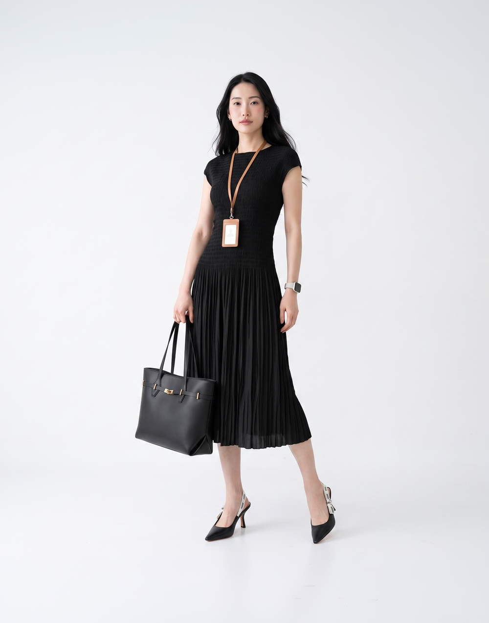 Wrinkle-Free, Cooling & Breathable Tummy Covering Pleated Luxe Dress