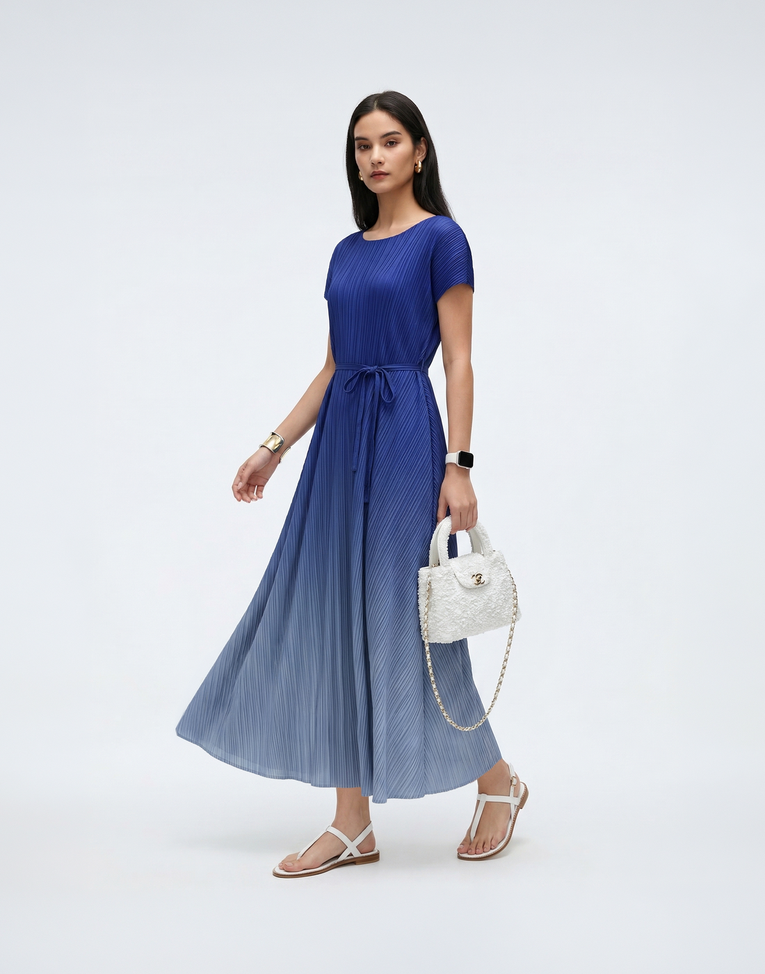Wrinkle-Free, Cooling & Breathable Pleated Swish Dress With Belt