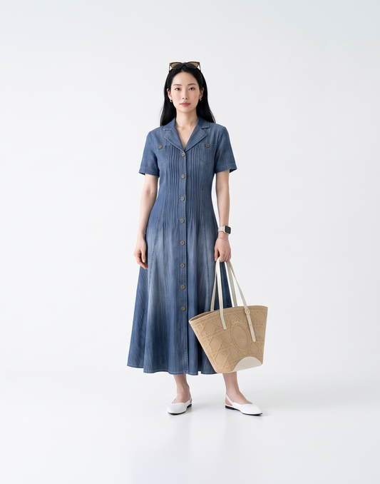 Wrinkle-Free, Cooling & Breathable Free Size Elera Denim Dress