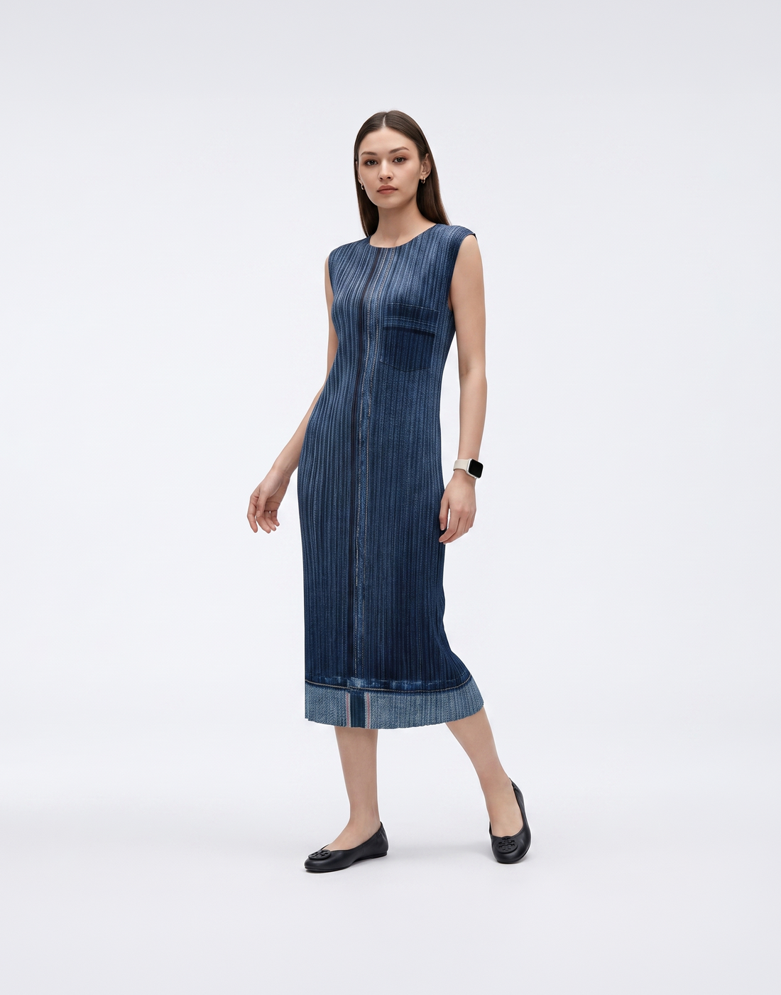 Wrinkle-Free, Cooling & Breathable Free Size Santorini Pleated Denim Dress