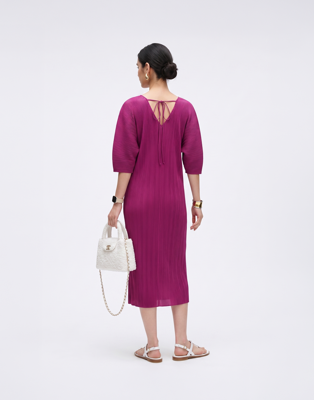 Wrinkle-Free, Cooling & Breathable Pleated Rhythm Dress With Sleeves