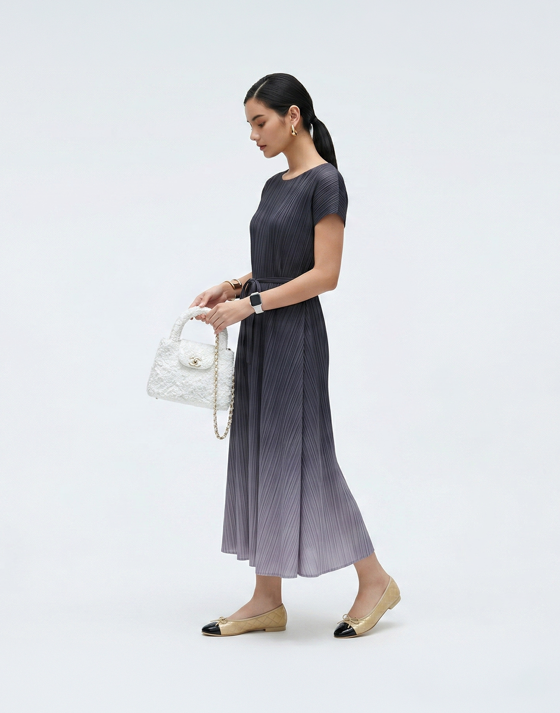 Wrinkle-Free, Cooling & Breathable Pleated Swish Dress With Belt
