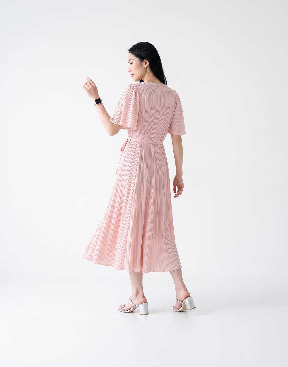 Wrinkle-Free, Free Size & Flattering Daisy Pleated Dress With Adjustable Waist Tie